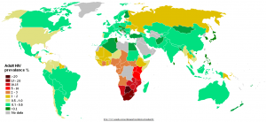 Distribución mundial de la prevalencia del VIH. 